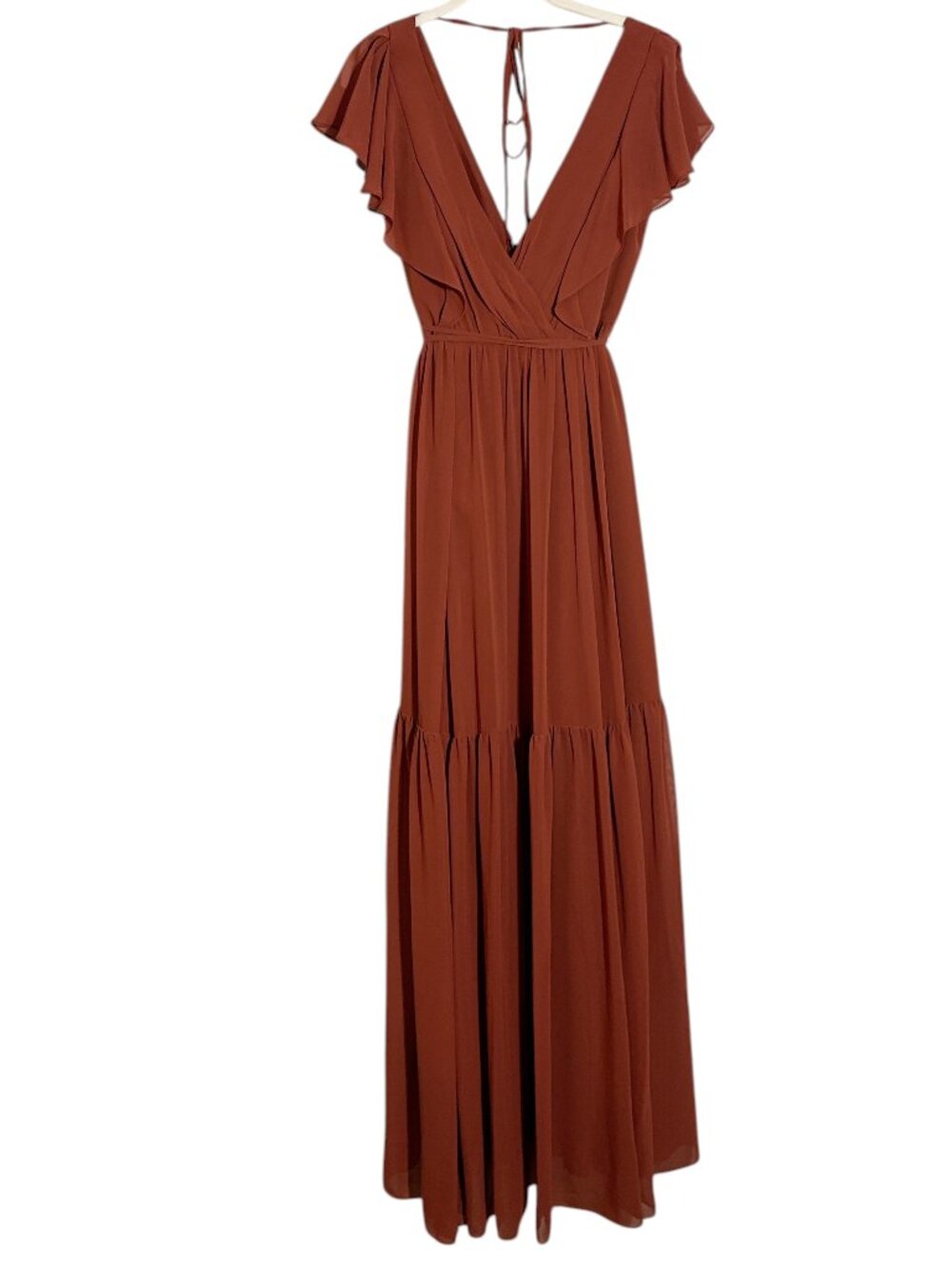 White by Vera Wang Ruffle Bridesmaid Gown Long Rust Maxi Dress - Size 8